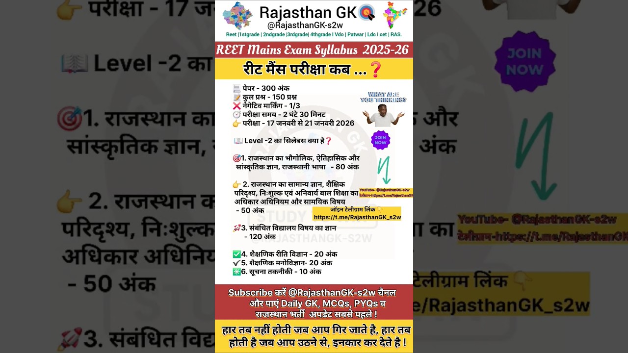 REET Mains Exam 2025-26 | REET Level-2 Syllabus & Exam Date | रीट मुख्य परीक्षा तैयारी 2025 🎯 #reet