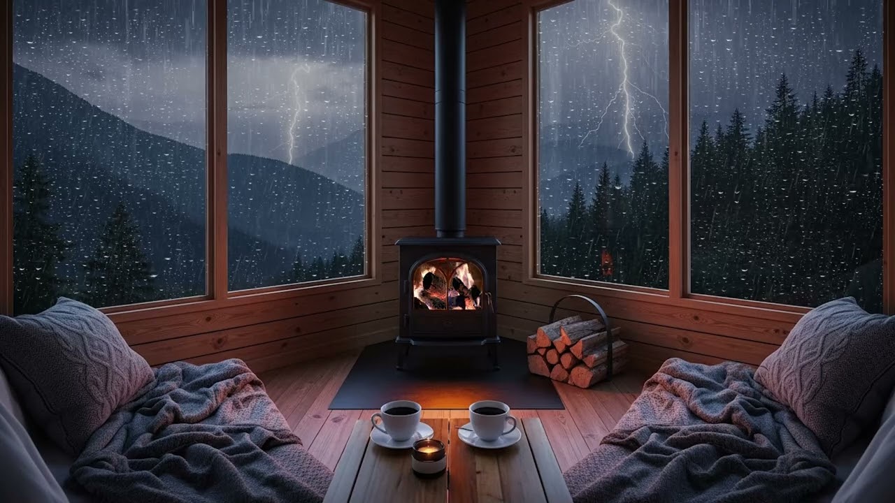 Rain Hitting the Window 🌧️ Cozy Fireplace ASMR for Deep Sleep (3 Hours)