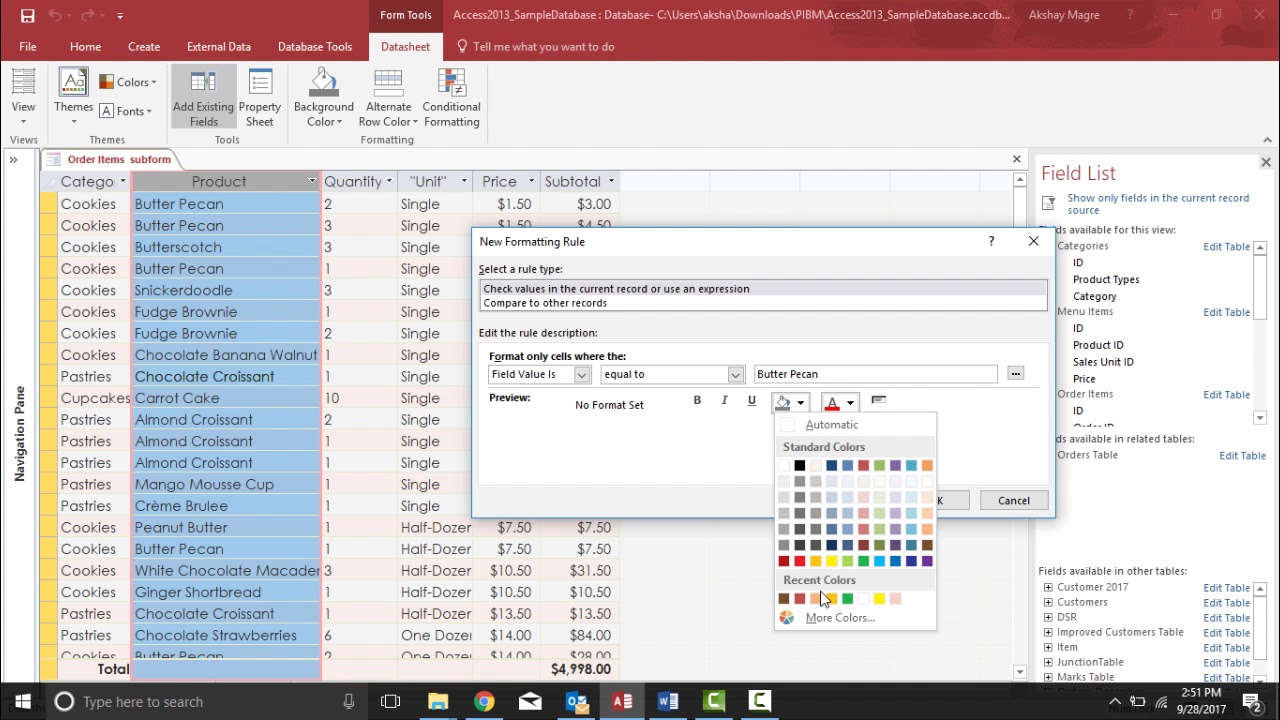 MS Access 2016 - Apply Conditional Formatting