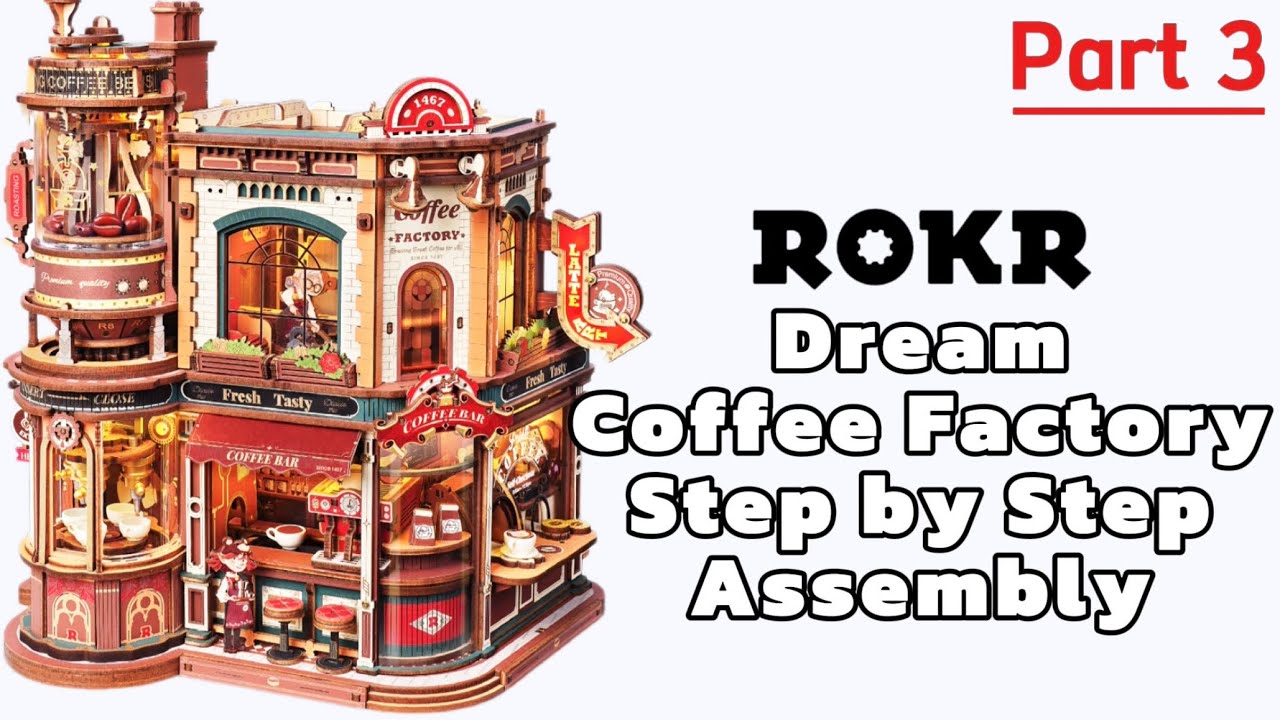 ROKR Dream Coffee Factory Music Box Step-by-Step Assembly Guide (Part 3)