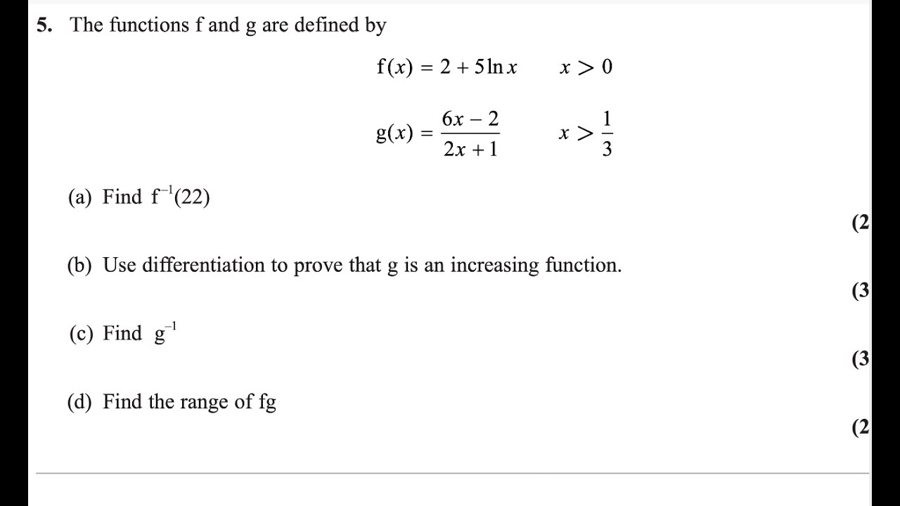 Pure Math P3 May/June 2024 [Q5] Pearson Edexcel IAL WMA 13/01| Functions, Inverses & Differentiation