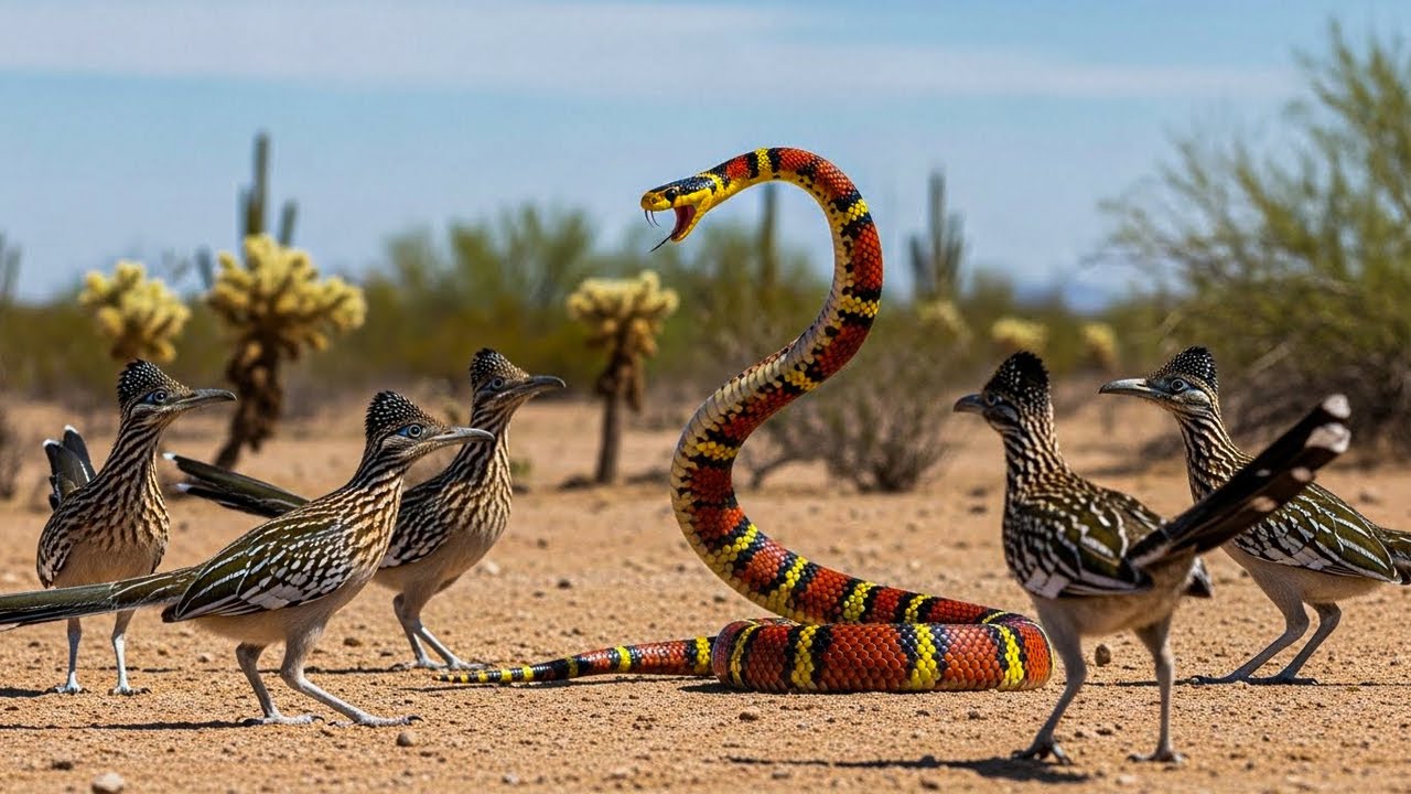 Roadrunners vs Coral Snake! Incredible Desert Standoff Caught on Camera.