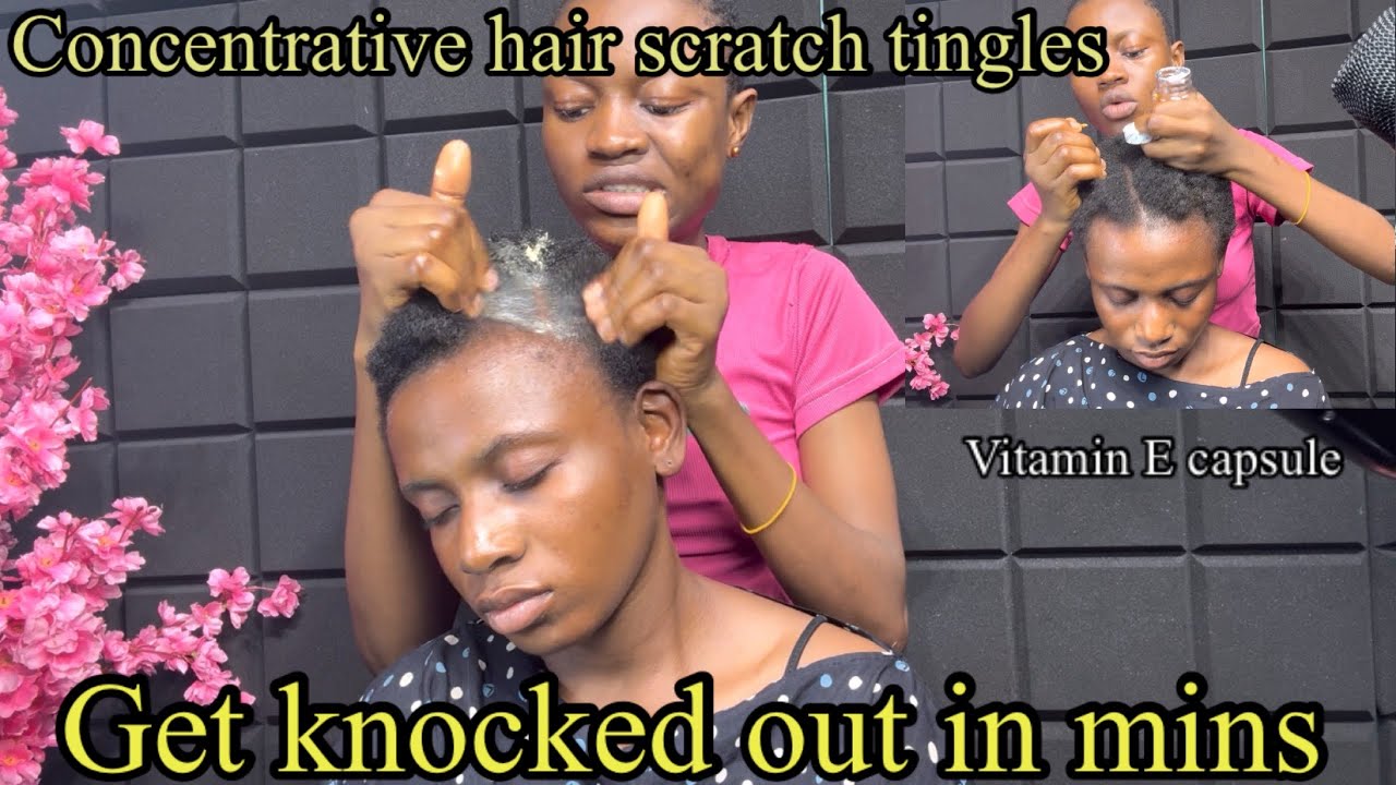ASMR✨ deep scalp massage using vitamin e capsule and shea butter on afro hair