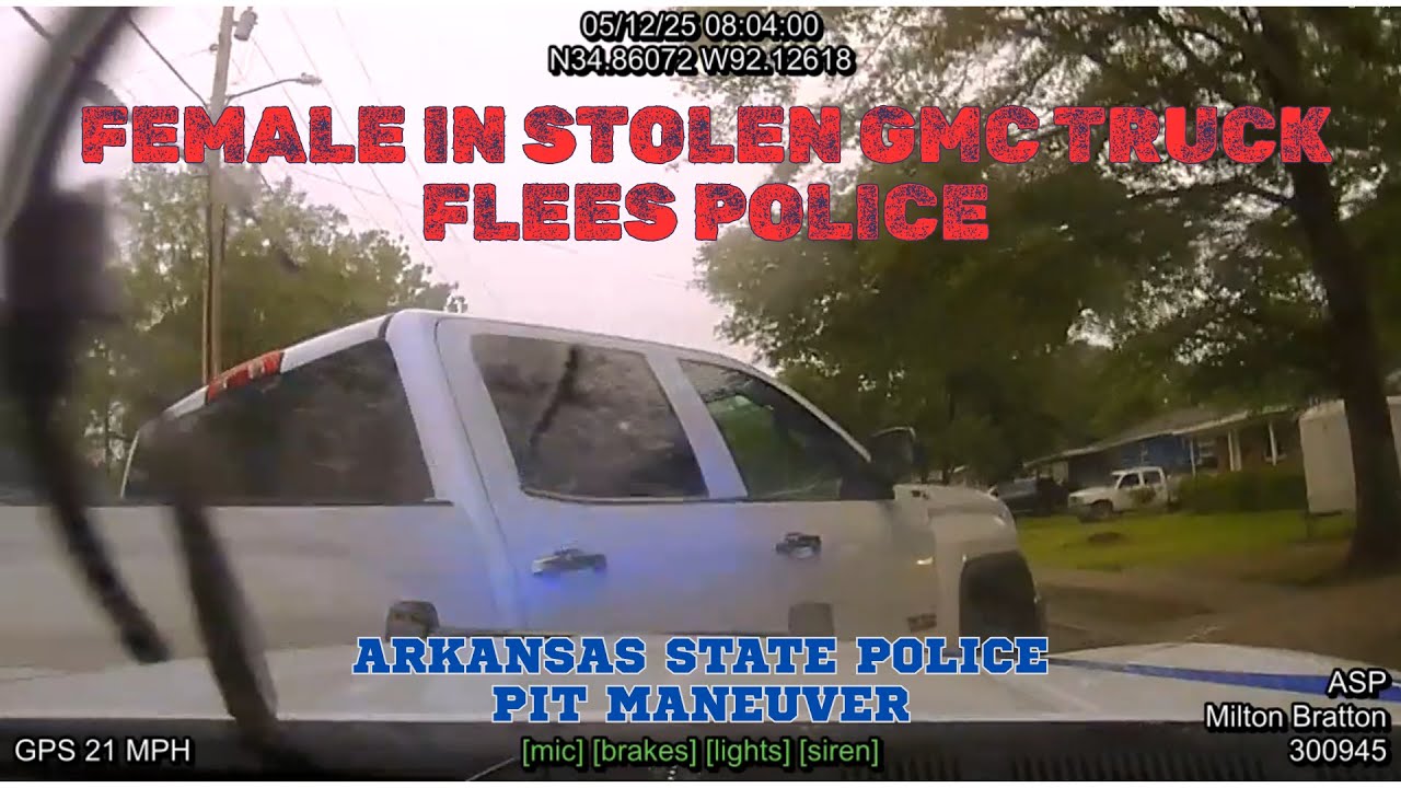 Female in stolen GMC Sierra truck flees NLRPD- Arkansas State Police assist w/ PIT Maneuver #pursuit