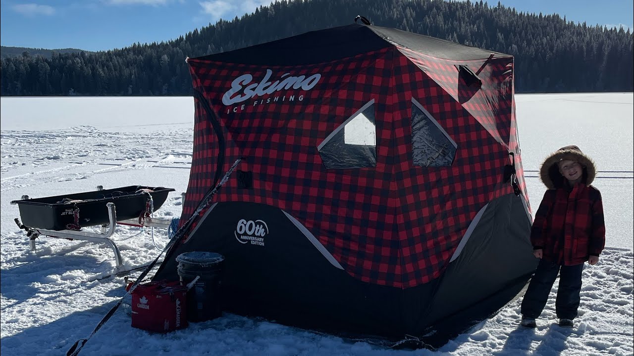 Setup for overnight ice fishing - Cariboo Hwy 24