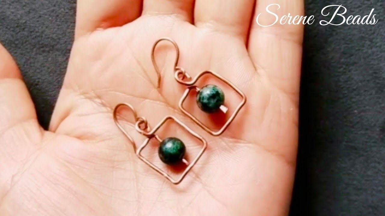 Square Shaped Earrings | Beaded Square Shaped Wire Earrings | Copper Wire earrings