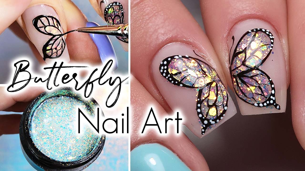 Glitter Butterfly Nail Art Tutorial! 🦋 Encapsulated Glitter Design With Gel