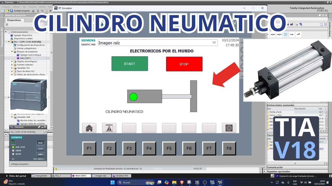 TIA Portal Como animar y programar un Cilindro o Pistón Neumático en HMI con PLC - Tutorial Completo