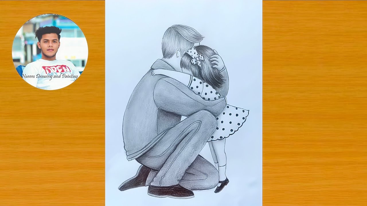 Father & Daughter❤️ heart touching drawing || How to draw father and daughter - step by step 