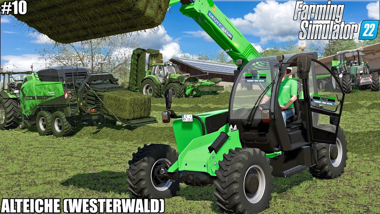MOWING GRASS and BALING BIG SQUARE BALES W/ DEUTZ FAHR│ALTEICHE (Westerwald)│FS 22│10