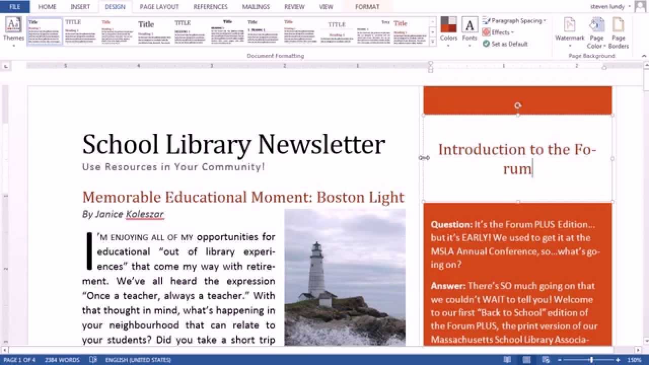 Formatting a Newsletter