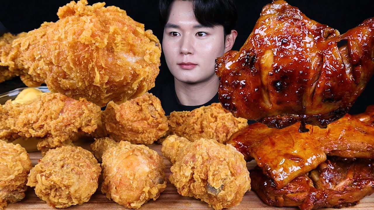 자메이카통다리구이 황금올리브 치킨 먹방ASMR MUKBANG SPICY BBQ CHICKEN & FRIED CHICKEN チキン バーベキューチキン eating sounds