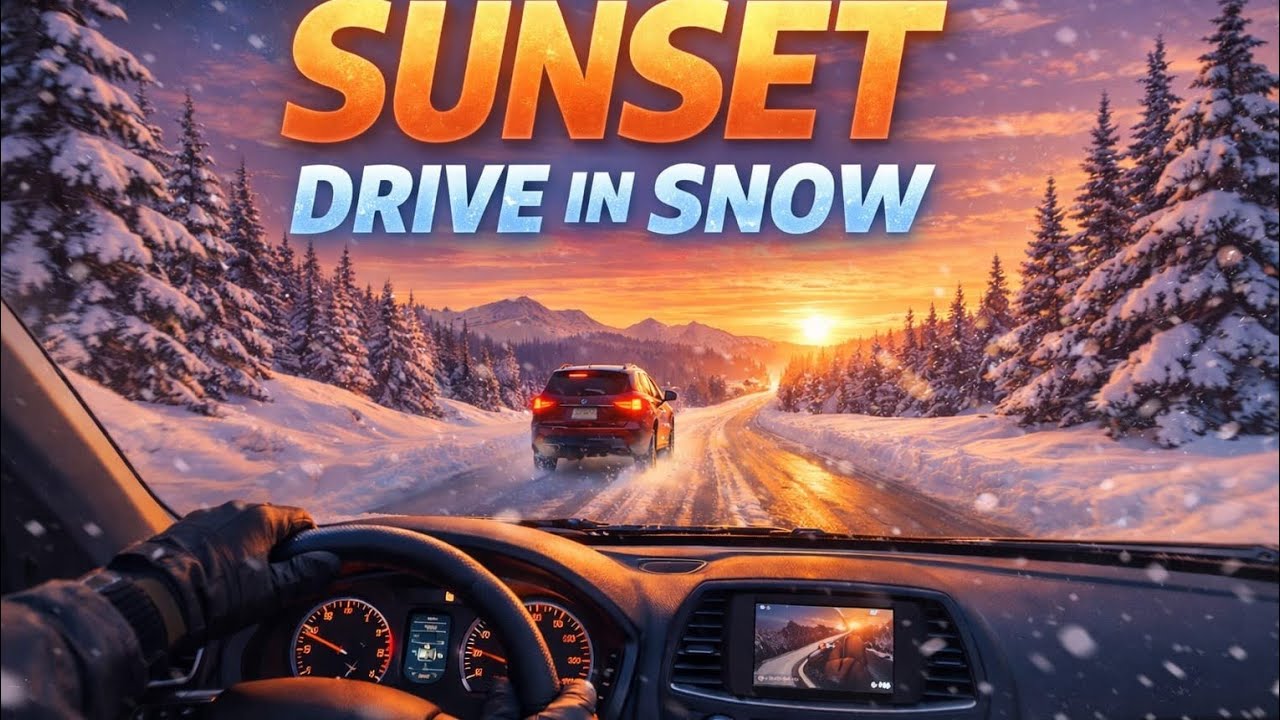 Relaxing Sunset Snow Drive – Quiet Winter Evening