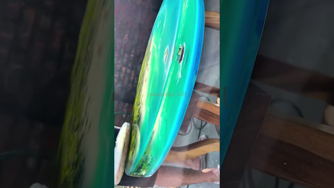 Custom Ocean Resin Round Side Table – Handmade Epoxy Sea Wave Design 