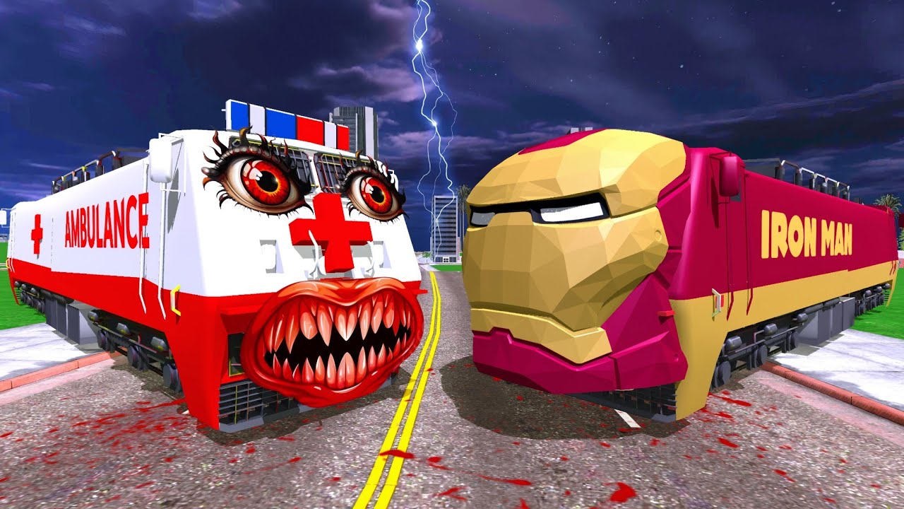 Ironman Train attack Haunted Ambulance Train in Indian Bikes Driving 3D