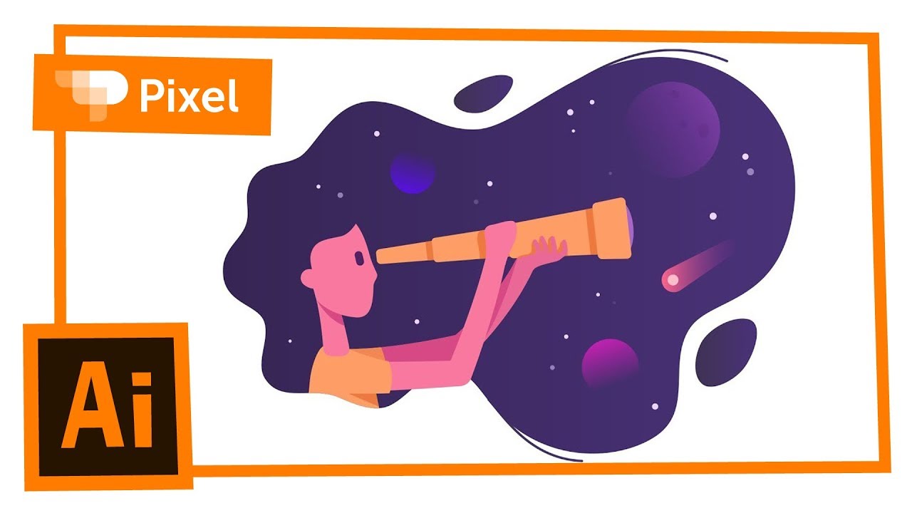 Уроки для новичков в Adobe Illustrator | Девушка с космическими волосами
