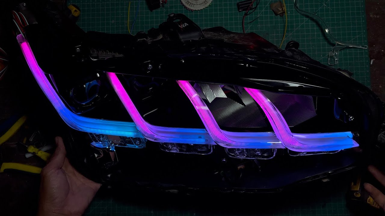 Modifikasi headlamp fortuner legender full rgb aes