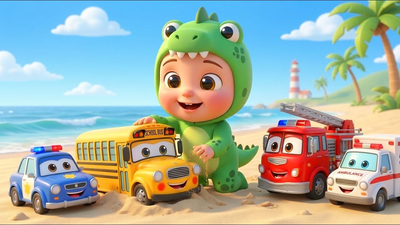 Rescue Cars Beach Song | Fire Truck, Police Car, School Bus & Ambulance | Rescue Cars Fun