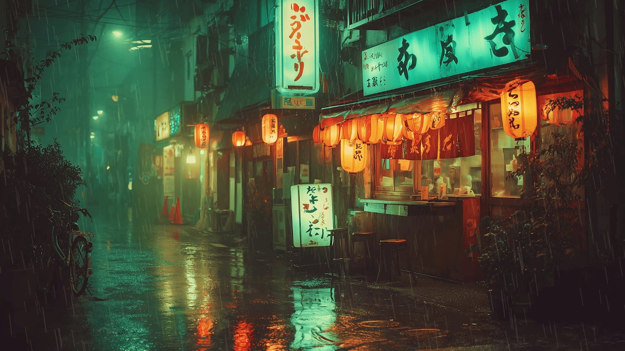 Rain Falling On A Quiet Japanese Lantern Street 🌧️ Calm Lofi Beats For Long Night Focus