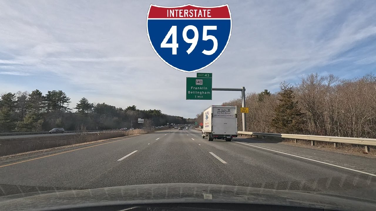 ⁴ᴷ⁶⁰ Driving Interstate 495 (Blue Star Memorial Highway) from Foxborough, MA to Medway, MA