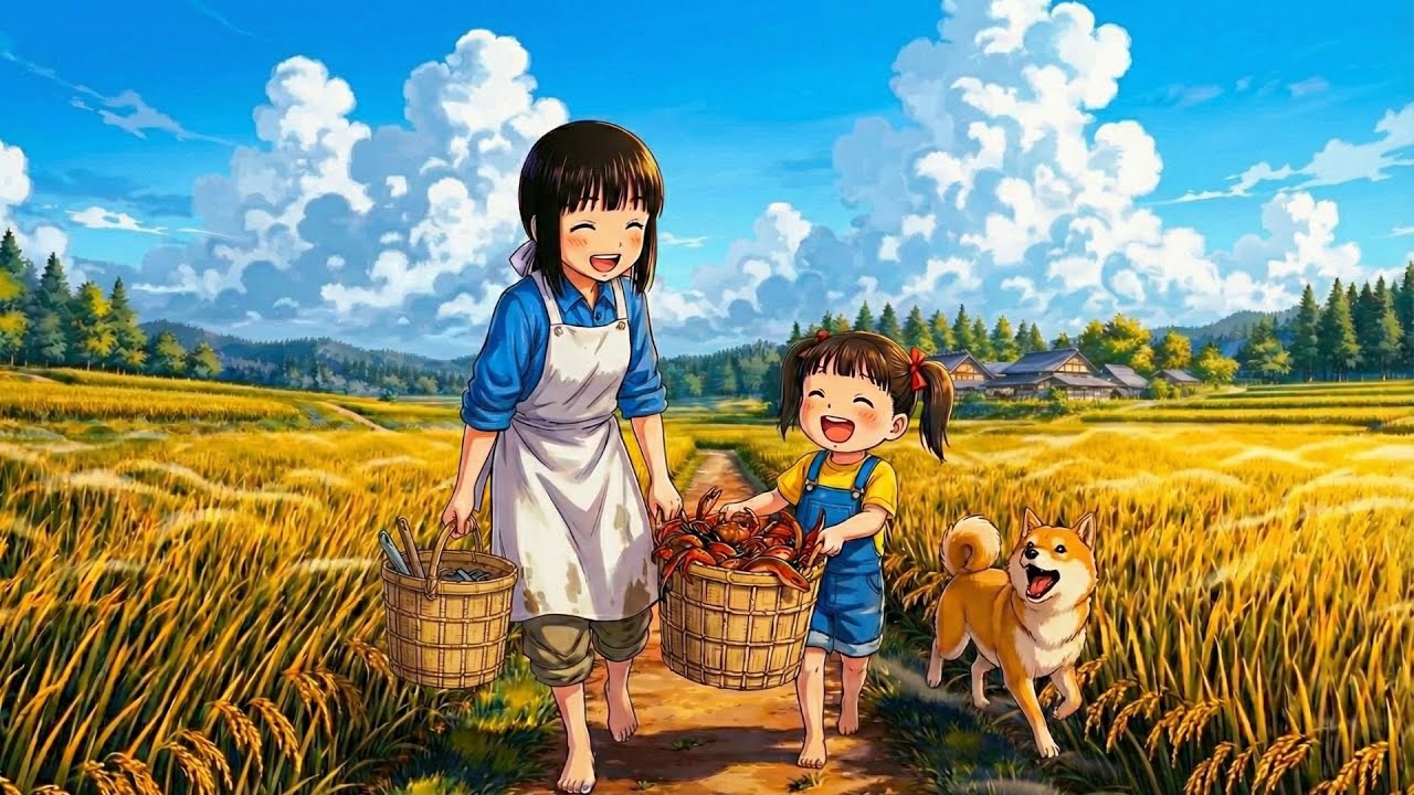 The sisters' hometown adventure | Catching crabs and eels 🦀 🦀 for a cozy dinner | Ghibli animation