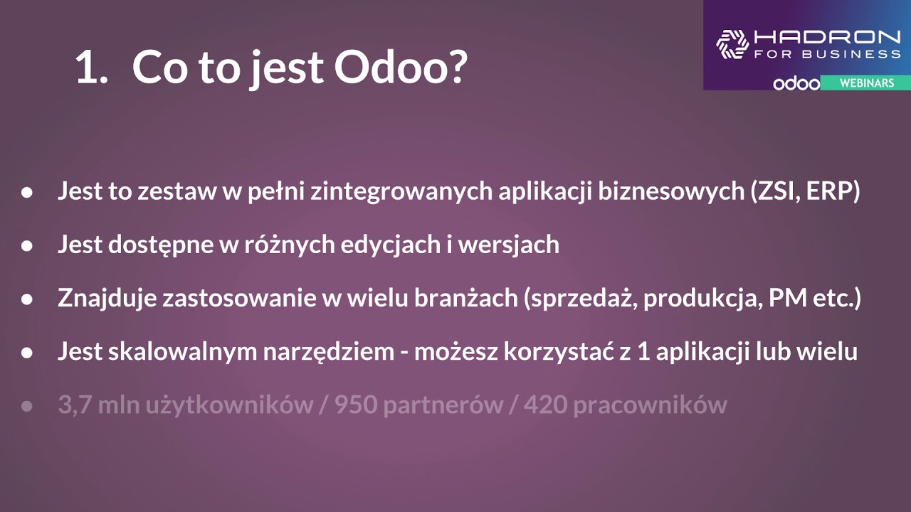 Odoo - webinar wprowadzający - co to jest Odoo ERP i jak może usprawnić działanie Twojej firmy?