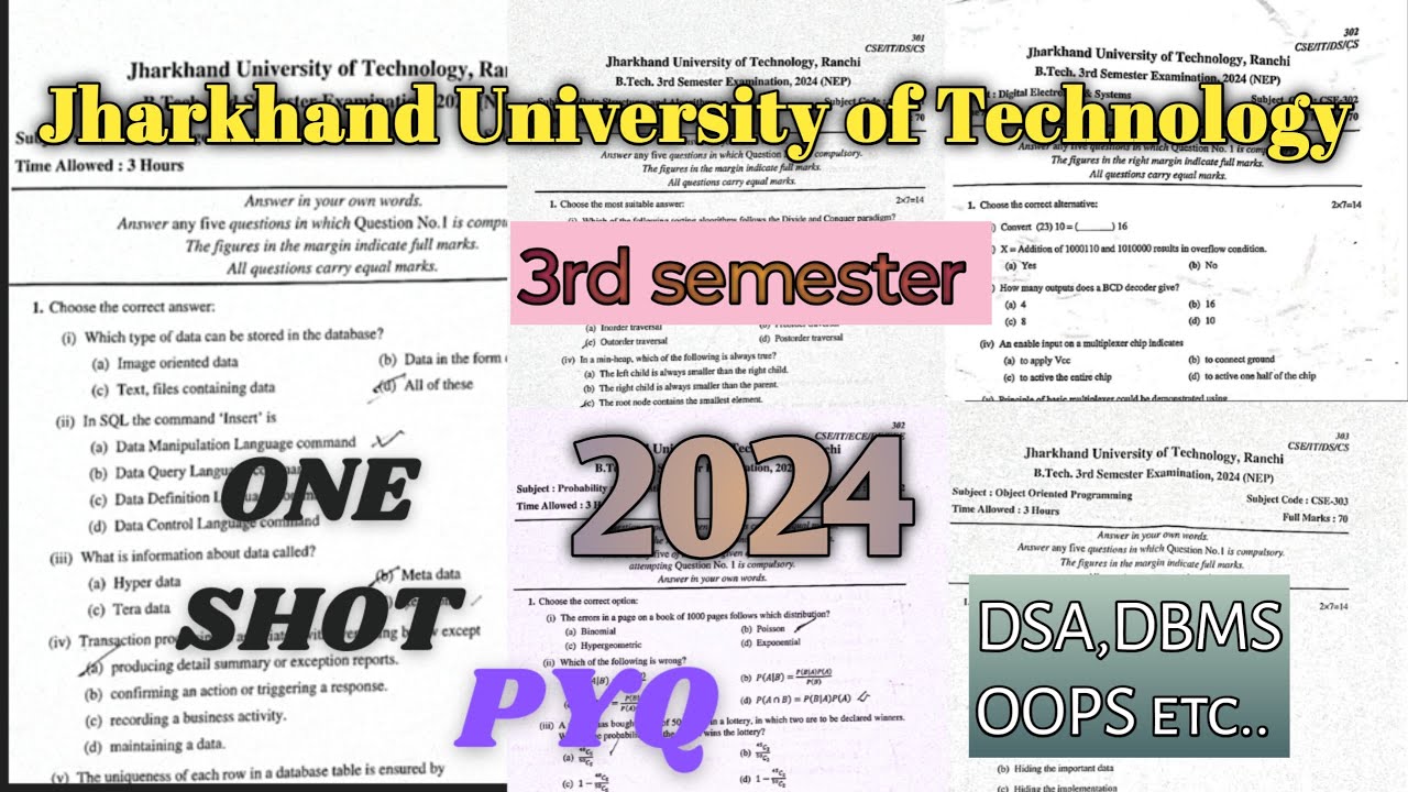 ONE Shot || Jut b.tech 3rd semester 2024 university question paper|| jut pyq