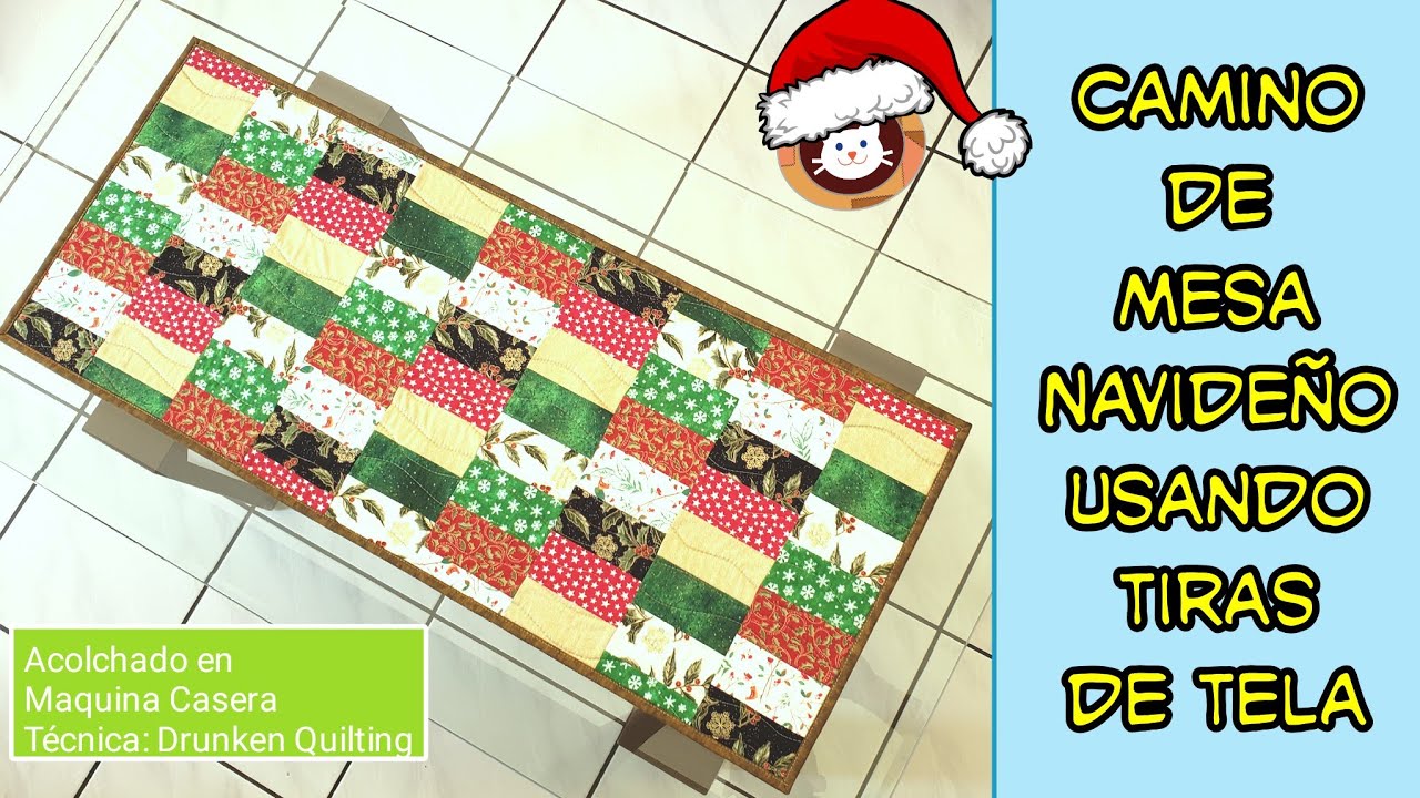 Camino de Mesa Navideño con Tiras de Tela (Patchwork)
