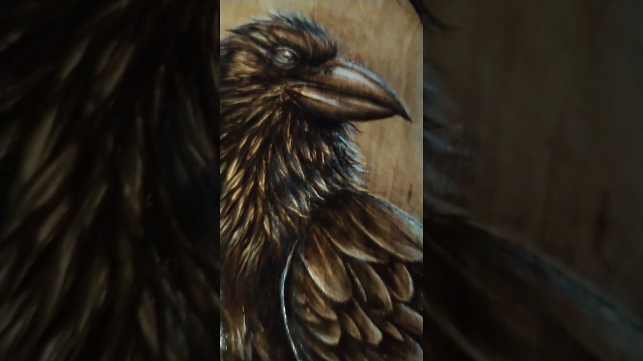 Raven 🪶 Pyrography #art #woodburning #pyrography #woodart #raven #shorts #creative #animalart