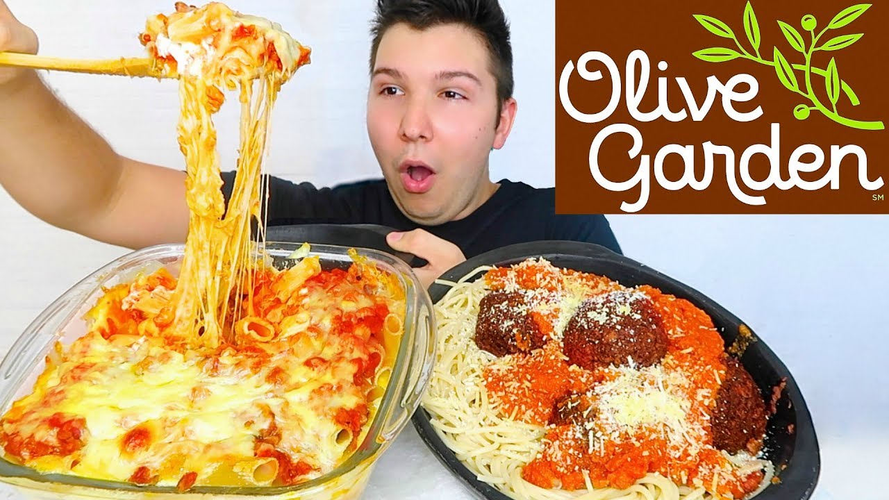 Cheesy Baked Ziti Mozzarella Parmesan Spaghetti • Olive Garden • MUKBANG