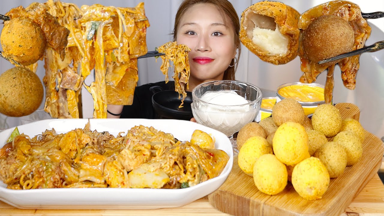 MUKBANG) 로제마라샹궈 치즈볼 조합 과연 맛있을까⁉️ 카이막 뿌링치즈볼 치즈소스 먹방 Rose malaxiangguo & Cheese balls asmr eating
