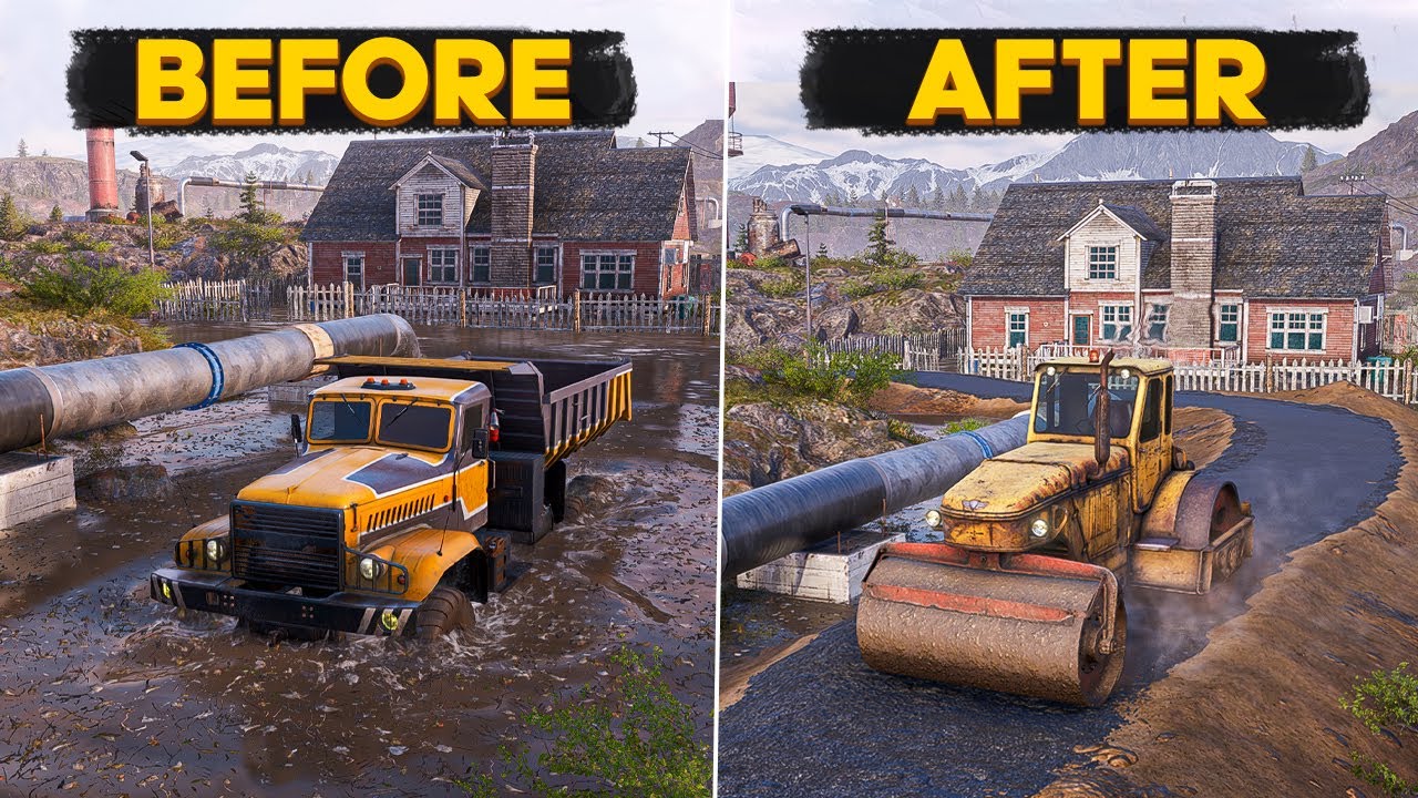 Building Road in Flooded Town of RoadCraft Showcasing New Physics and Game Mechanics