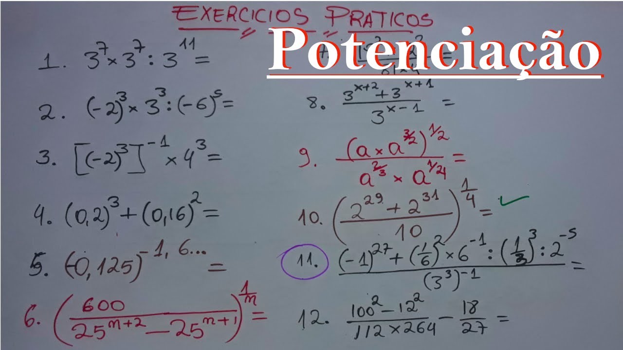 Potenciação (Potências) na Prática - Resolução de 12 Exercícios