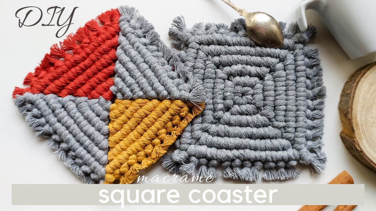 DIY macrame coaster tutorial, square boho decor, how to make a durable sturdy coaster, new 2021