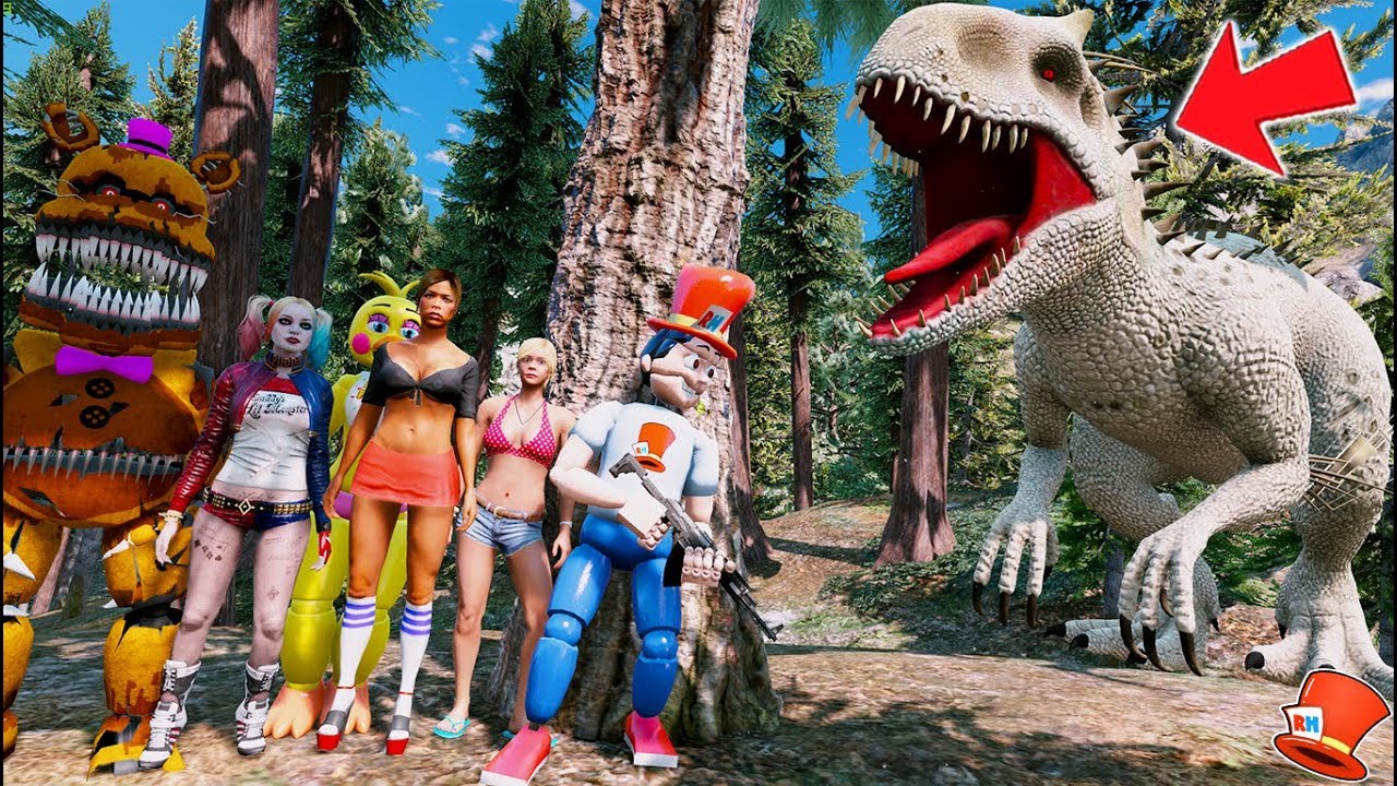 REDHATTER & ANIMATRONICS vs GIANT INDOMINUS T-REX! (GTA 5 Mods FNAF RedHatter)