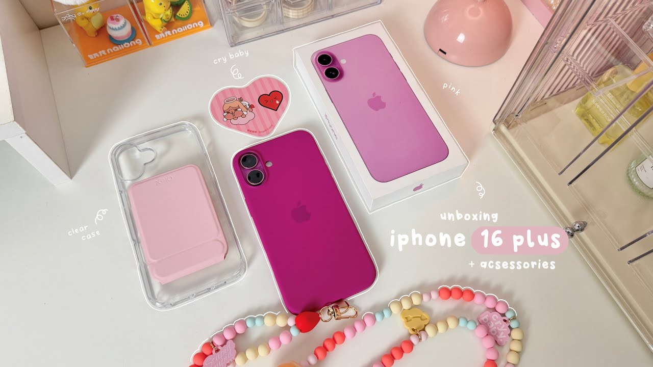 💗 iPhone 16 plus (pink) aesthetic unboxing + accessories 💌
