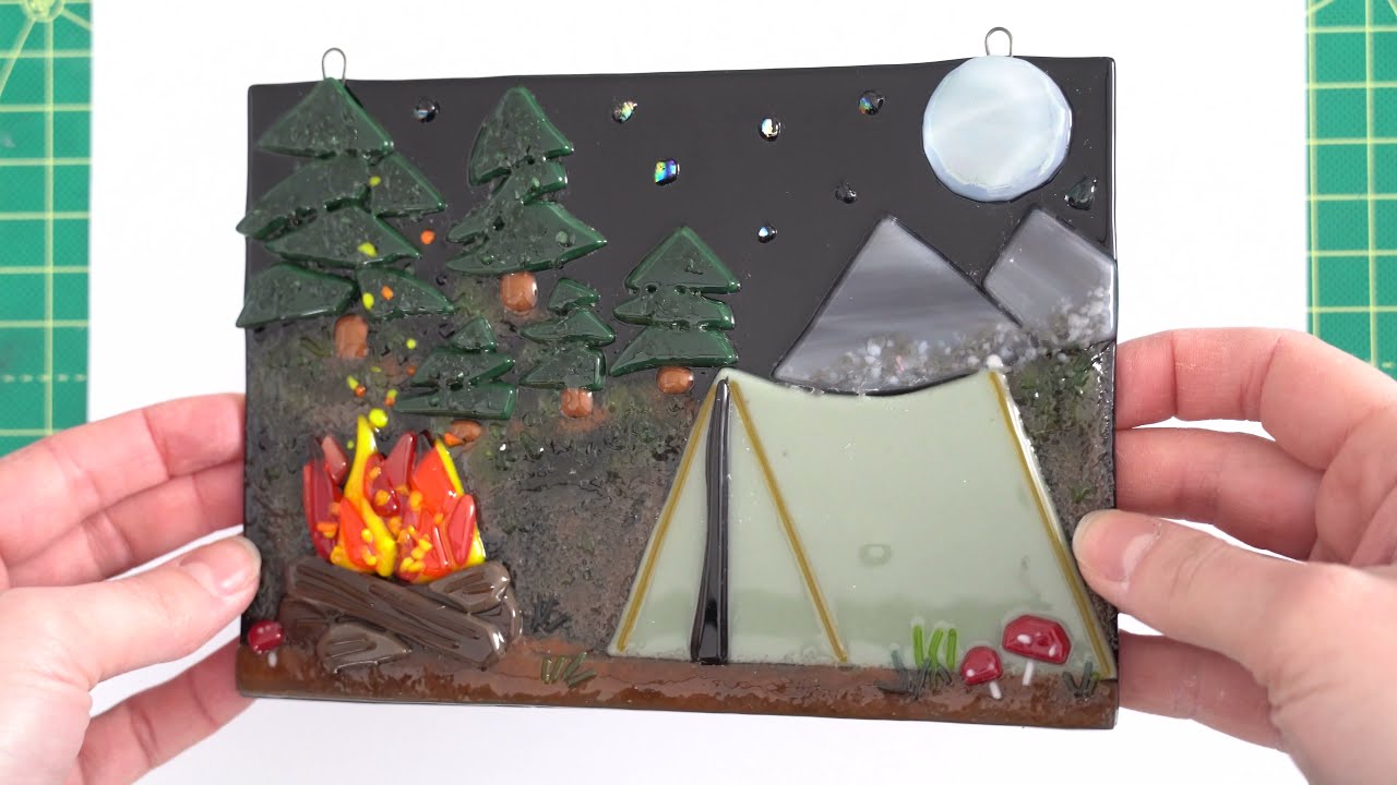 Make a fused glass campsite with me | Glass frit art | Fused glass landscape