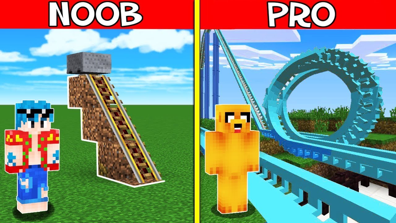 MONTAÑA RUSA NOOB VS MONTAÑA RUSA PRO EN MINECRAFT 😱😂 PARQUE DE ATRACCIONES DE LOS COMPAS