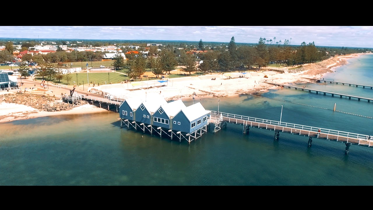 Busselton Jetty, world longest wooden structure, Western Australia, drone, aerial footage