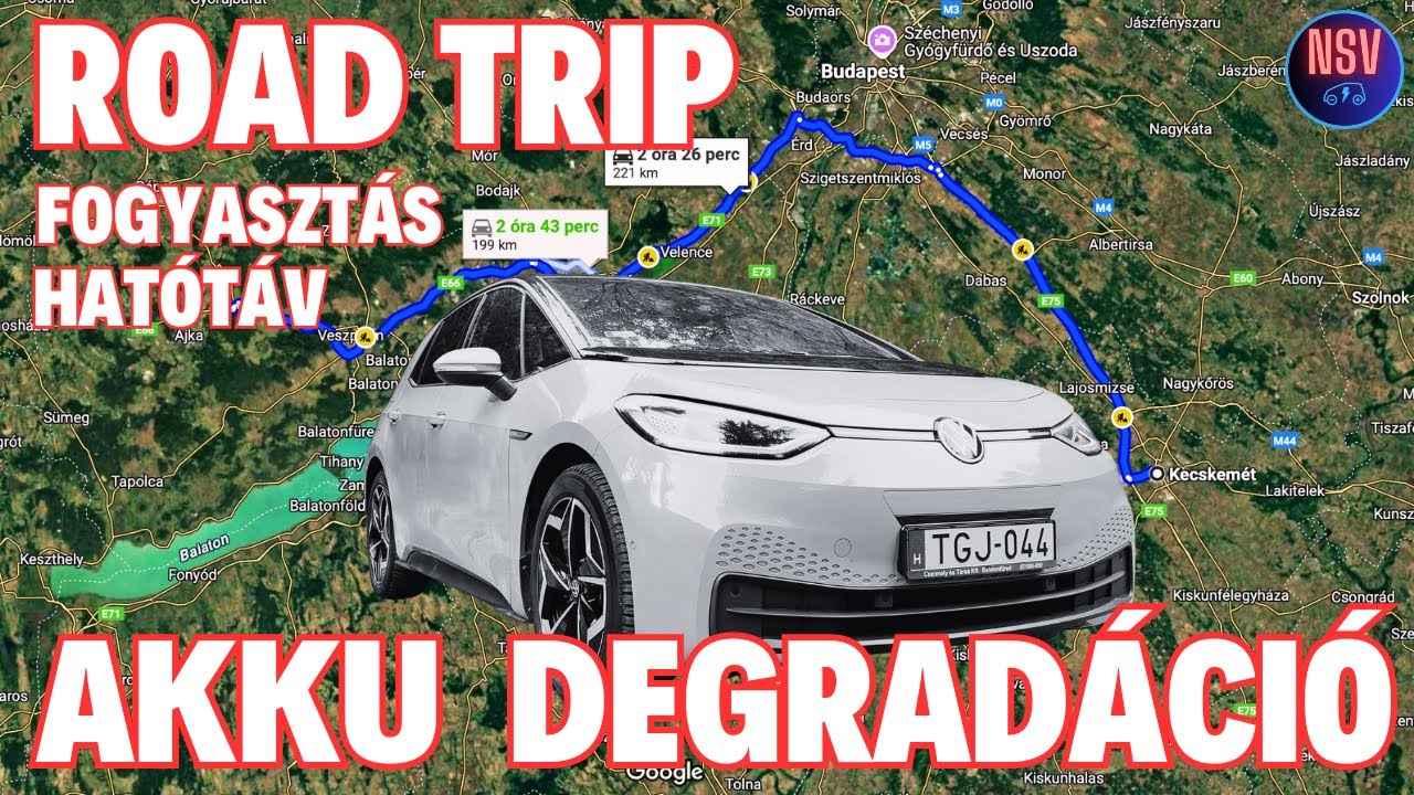 Road trip + Akku degradáció + Fogyasztás + Hatótáv