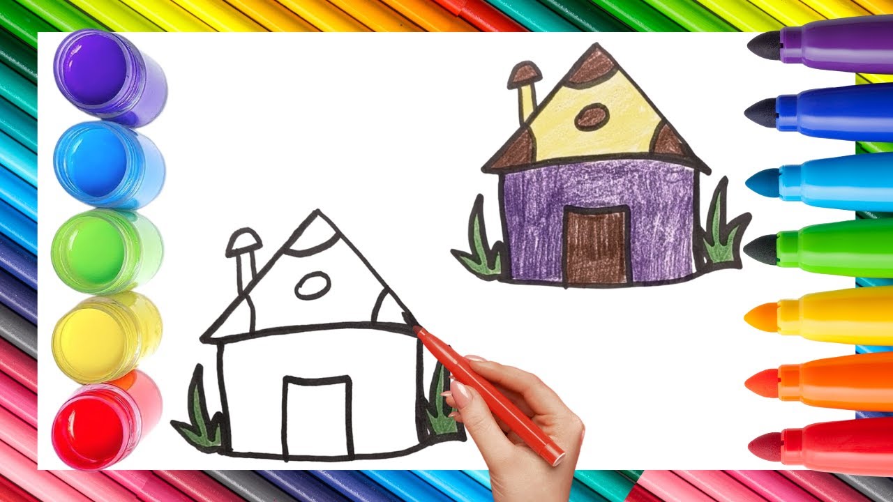 How To Draw cute House Drawing, Painting & Coloring For Kids and Toddlers_ Child Art 🐋🌈🎨