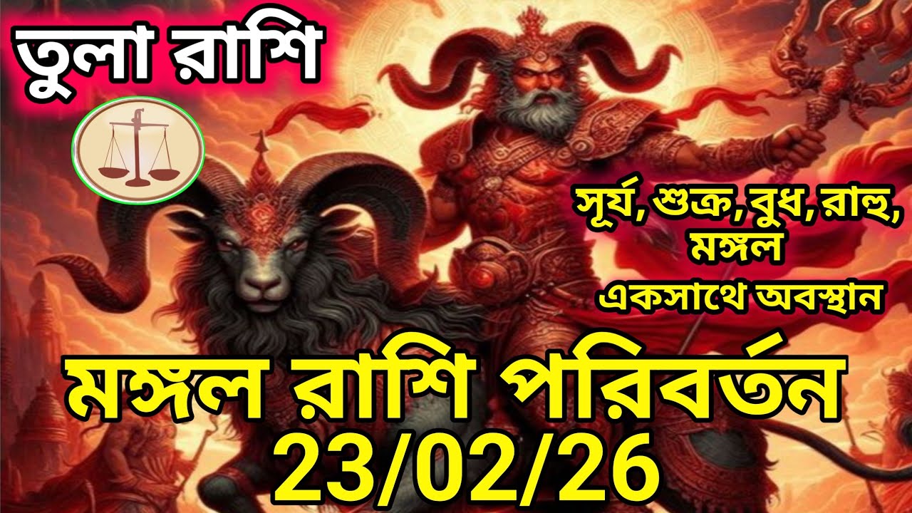 তুলা রাশি মঙ্গল রাশি পরিবর্তন 23/02/26।। পাঁচটি গ্রহ একসাথে অবস্থান ।।কোনদিকে লাভ কোন দিকে সাবধান।।