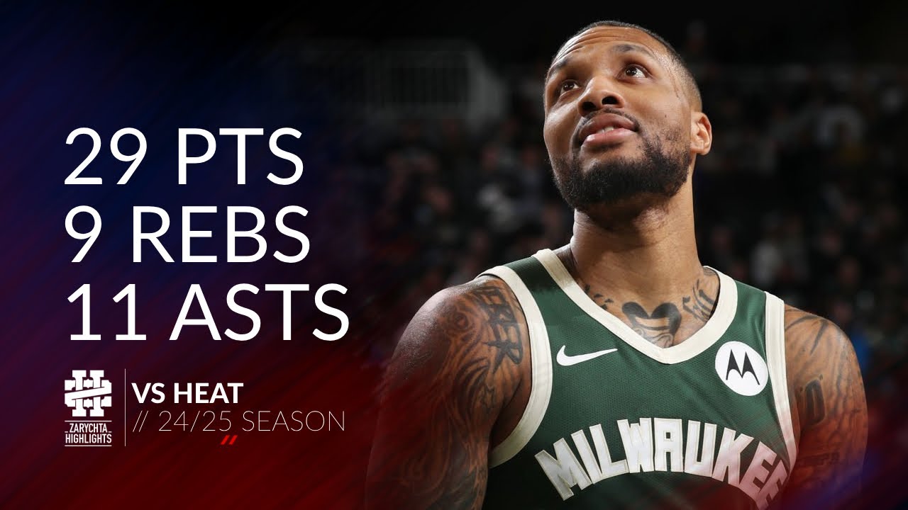 Damian Lillard 29 pts 9 rebs 11 asts vs Heat 24/25 season