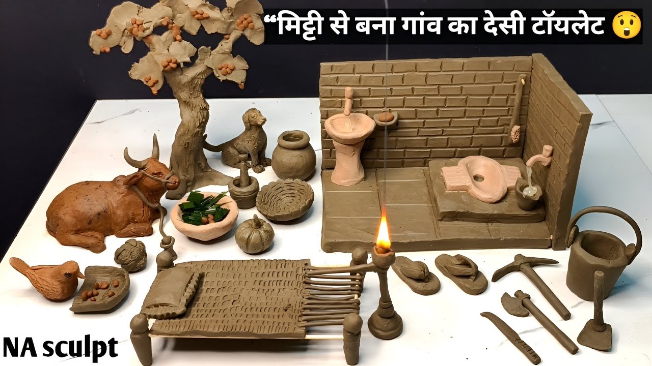 “मिट्टी से बना गांव का देसी टॉयलेट 😲🚽🤔 | Mini Clay Village Washroom” ! DIY Village Washroom 😱🚿🚽🧼