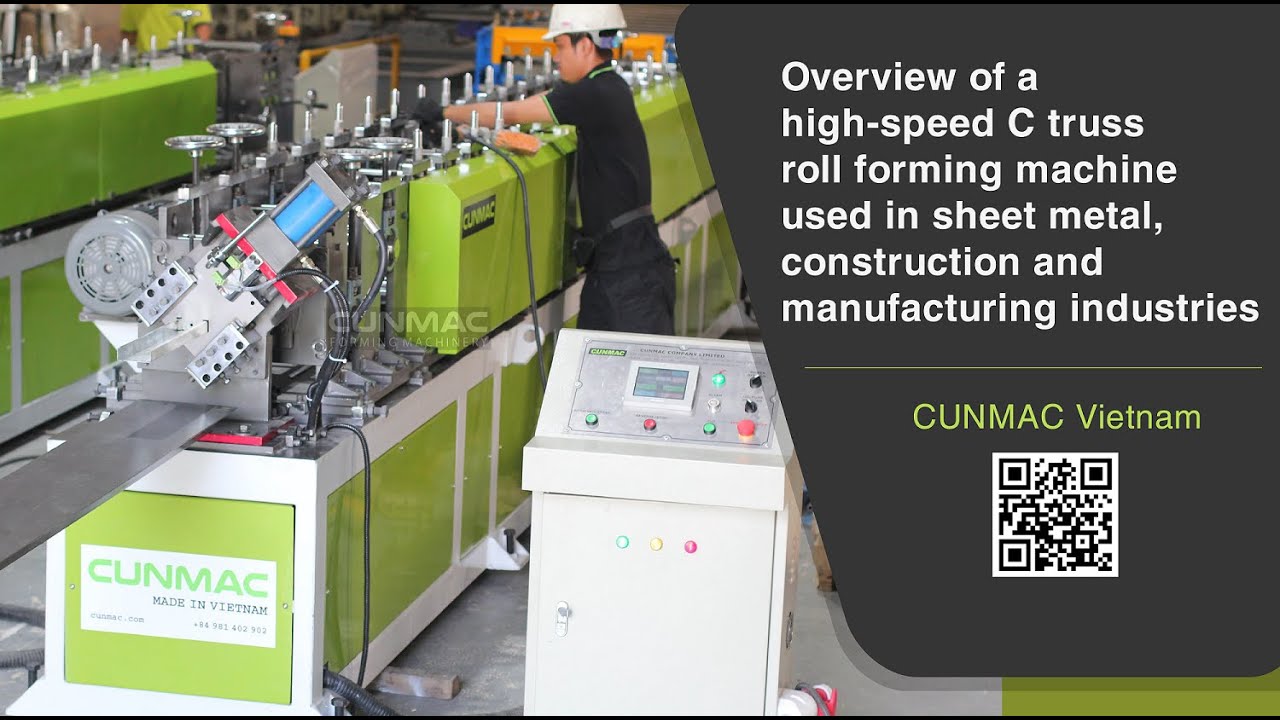 Overview of a high-speed C truss roll forming machine used in sheet metal, construction,...