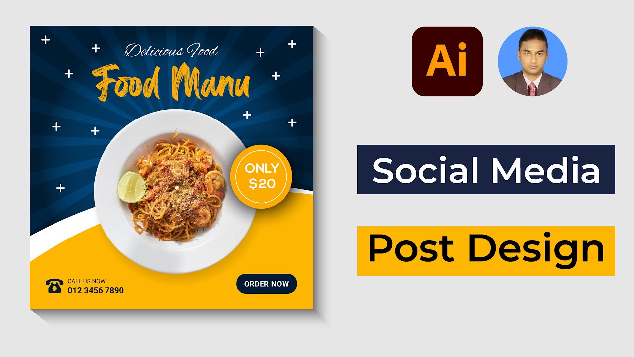 How to Make social media post banner design in Illustrator || Social media post design online Bangla