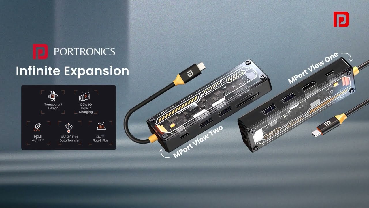 MPort View Series: USB-C Hubs - Transparent Design, 100W Charging, & Versatile Connectivity