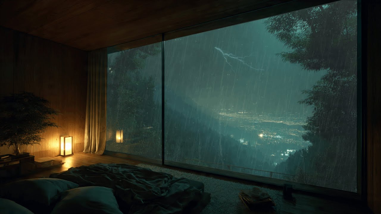 Cozy Night Room Rain with Distant Thunder ⛈️ | Deep Sleep, Study & Focus