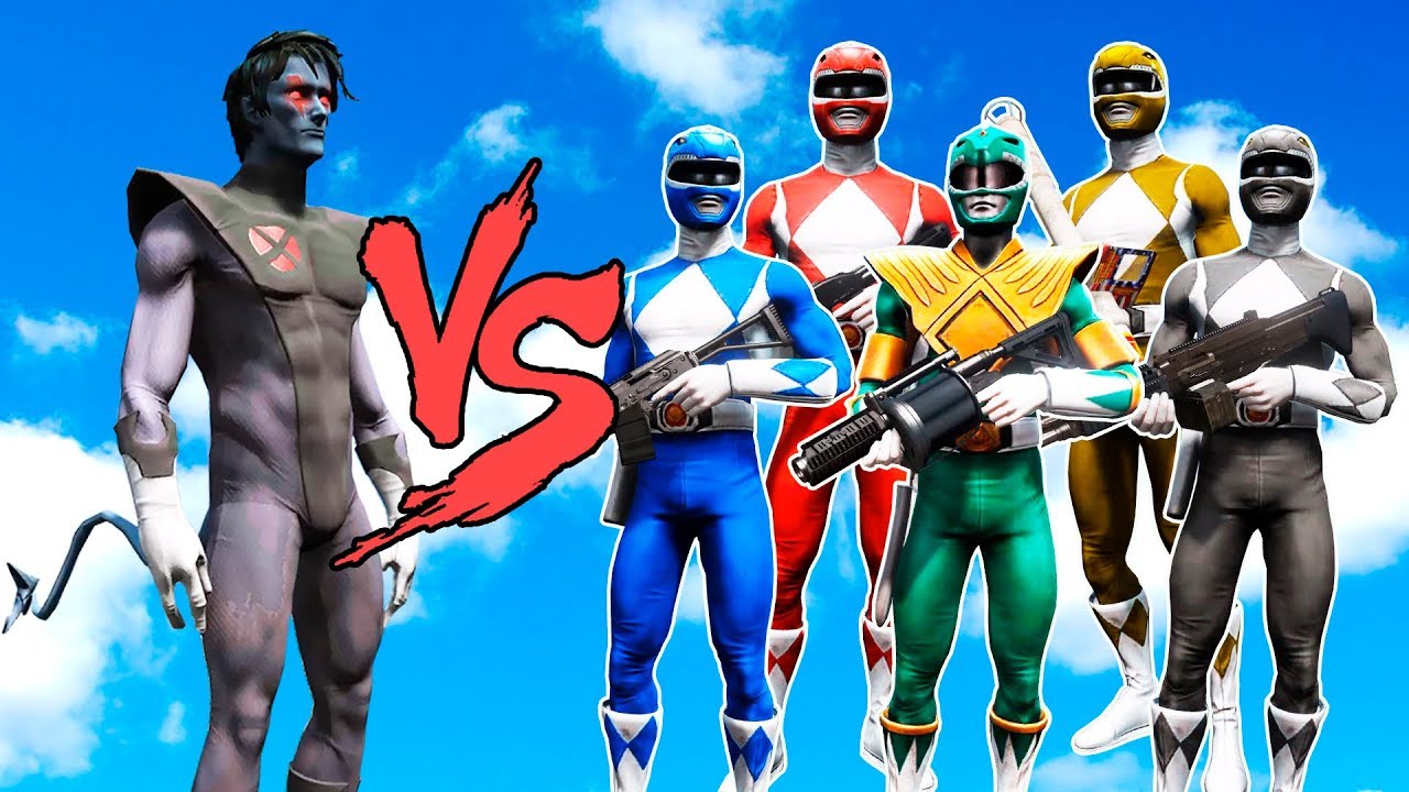 POWER RANGERS (BLACK,BLUE,RED,YELLOW,GREEN) vs NIGHTCRAWLER (HUMAN MUTANT) - EPIC BATTLE
