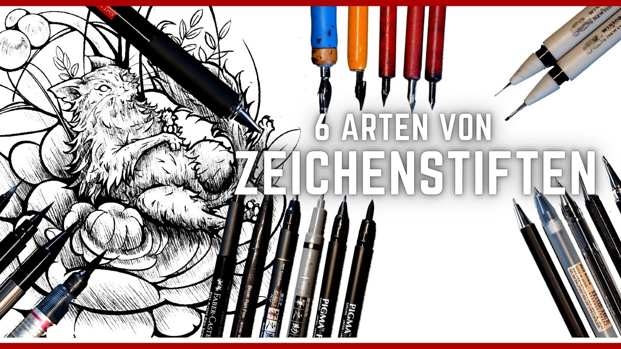 Die Zeichenstifte: ZEICHENFEDER vs BALLPEN vs FILZ-BRUSHPEN vs HAAR-BRUSHPEN vs DOTSPEN vs FINELINER